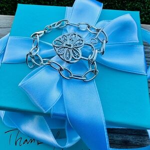 Tiffany & Co. Filigree Heart Key Pendant Bracelet in Silver, 7.5"